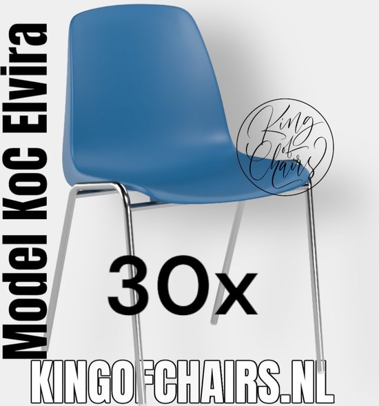 King of Chairs -set van 30- model KoC Elvira hemelsblauw met verchroomd onderstel. Kantinestoel stapelstoel kuipstoel vergaderstoel tuinstoel kantine stapel stoel kantinestoelen stapelstoelen kuipstoelen arenastoel Helene schoolstoel bezoekersstoel