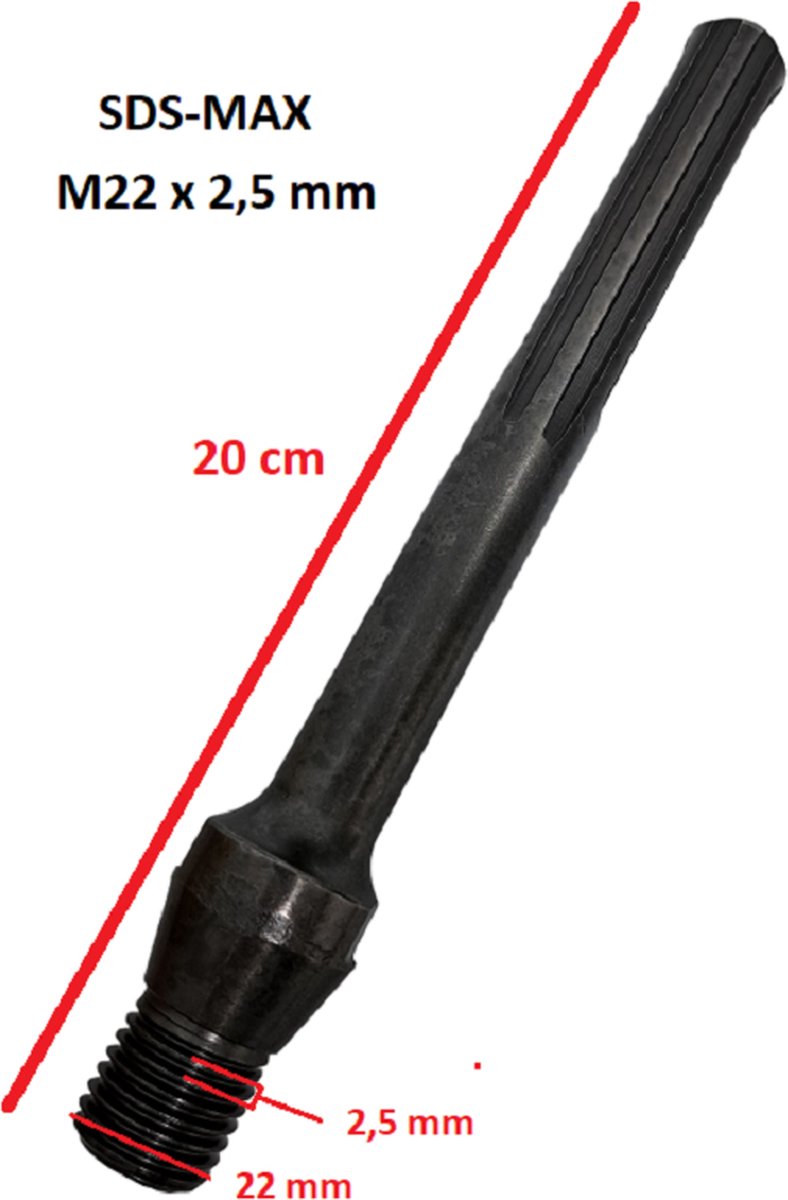 SDS-MAX - M22 x 2,5mm - kernboor adapter diamantboor betonboor gatenboor diamantboorkroon diamant boor kernboormachine airco boorkroon aansluiting boormachine schroefdraad M22