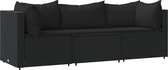 vidaXL - 3-delige - Loungeset - met - kussens - poly - rattan - zwart