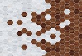 Fotobehang - Vlies Behang - Houten Hexagon Mozaïek - 254 x 184 cm