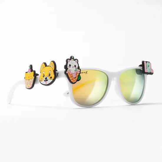 WildWinx - White Kawaii - Lunettes de soleil Kinder - lunettes de soleil pour enfants filles - lunettes de soleil pour enfants garçons - à partir de 3 ans - protection uv400 - lunettes de soleil - breloques - vintage - hip - cool - design