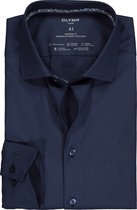 OLYMP 24/7 modern fit overhemd - mouwlengte 7 - twill - marine blauw (contrast) - Strijkvrij - Boordmaat: 42