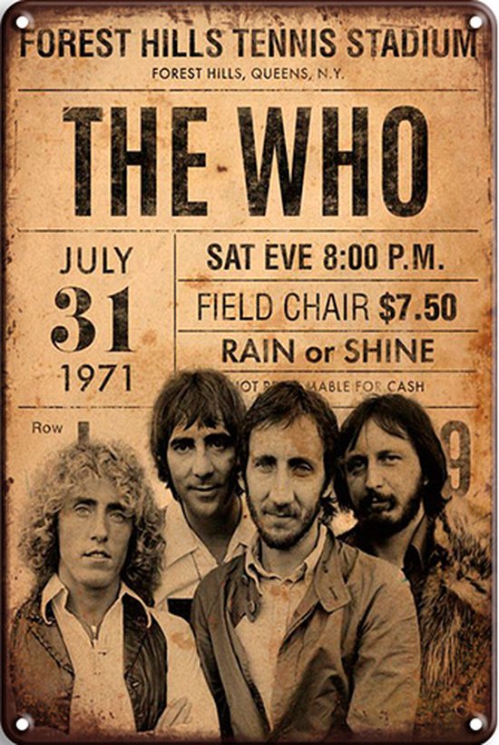 Signs-USA - Concert Sign - métal - The Who - billet de concert 1971 - 30x40 cm