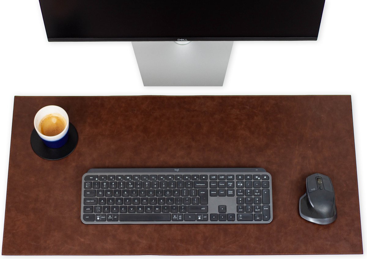 Brute Strength - Luxe Bureau Onderlegger Kunstleer - Cognac - Bureau Organizer - 80x40 cm - Thuiswerken - Bureaumat - Kantoor accessoires - Computer mat