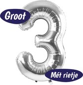 Cijfer Ballonnen - Ballon Cijfer 3 - 70cm Zilver - Folie - Opblaas Cijfers - Verjaardag - 3 jaar, 30 jaar - Versiering
