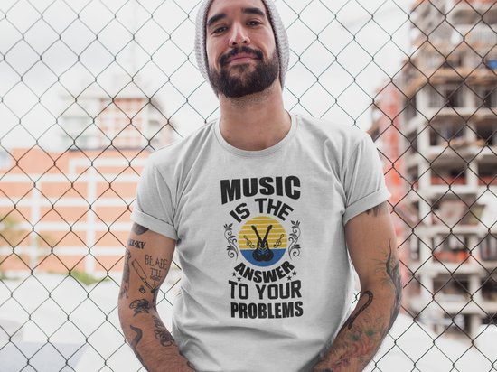 Rick & Rich - T-Shirt Music is The Answer To Your Problems - T-shirt met opdruk - T-shirt Muziek - Tshirt Music - Wit T-shirt - T-shirt Man - Shirt met ronde hals - T-Shirt Maat M