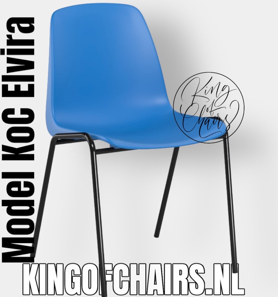 King of Chairs model KoC Elvira azuurblauw met zwart onderstel. Kantinestoel stapelstoel kuipstoel vergaderstoel tuinstoel kantine stoel stapel stoel tuin stoel kantinestoelen stapelstoelen kuipstoelen stapelbare keukenstoel Helene eetkamerstoel