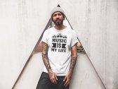 Rick & Rich - T-Shirt Music Is My Life - T-shirt met opdruk - T-shirt Muziek - Tshirt Music - Wit T-shirt - T-shirt Man - Shirt met ronde hals - T-Shirt Maat 3XL