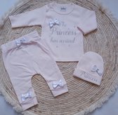 Setje Princess has arrived - Maat 50/56 - meisjeskleding - babykleding - geboorte pakje