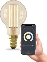 Calex Smart Lamp - Siècle des Lumières à Filament LED Wifi - E14 - Source de Lumière Smart Or - Dimmable - Lumière Wit Chaud - 4.5W