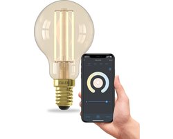 foto van Calex Slimme Lamp - Wifi LED Filament Verlichting - E14 - Smart Bulb Goud - Dimbaar - Warm Wit licht - 4,9W