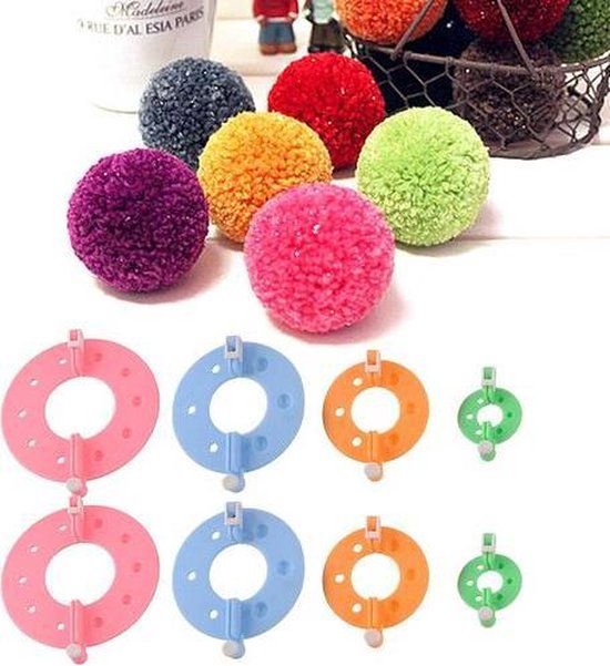 Foto: Akyol pompom maker pompom maker pom pom maker pompon maker pompon pompom knutselen pompom maker set van 8 stuks 4 verschillende maten knutselen creatief