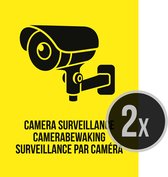 Pictogram/ bord | "Camera surveillance/ Camerabewaking/ Surveillance par caméra" | 19 x 25 cm | CCTV | Beveiliging | Videobewaking | Diefstal verhinderen | Preventie | Geel | Opvallend | Polystyreen | 3 talen | Engels | Frans | Dikte: 1 mm | 2 stuks