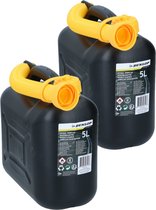 2x stuks jerrycan/benzinetank 5 liter zwart - Voor diesel en benzine - Brandstof jerrycans/benzinetanks