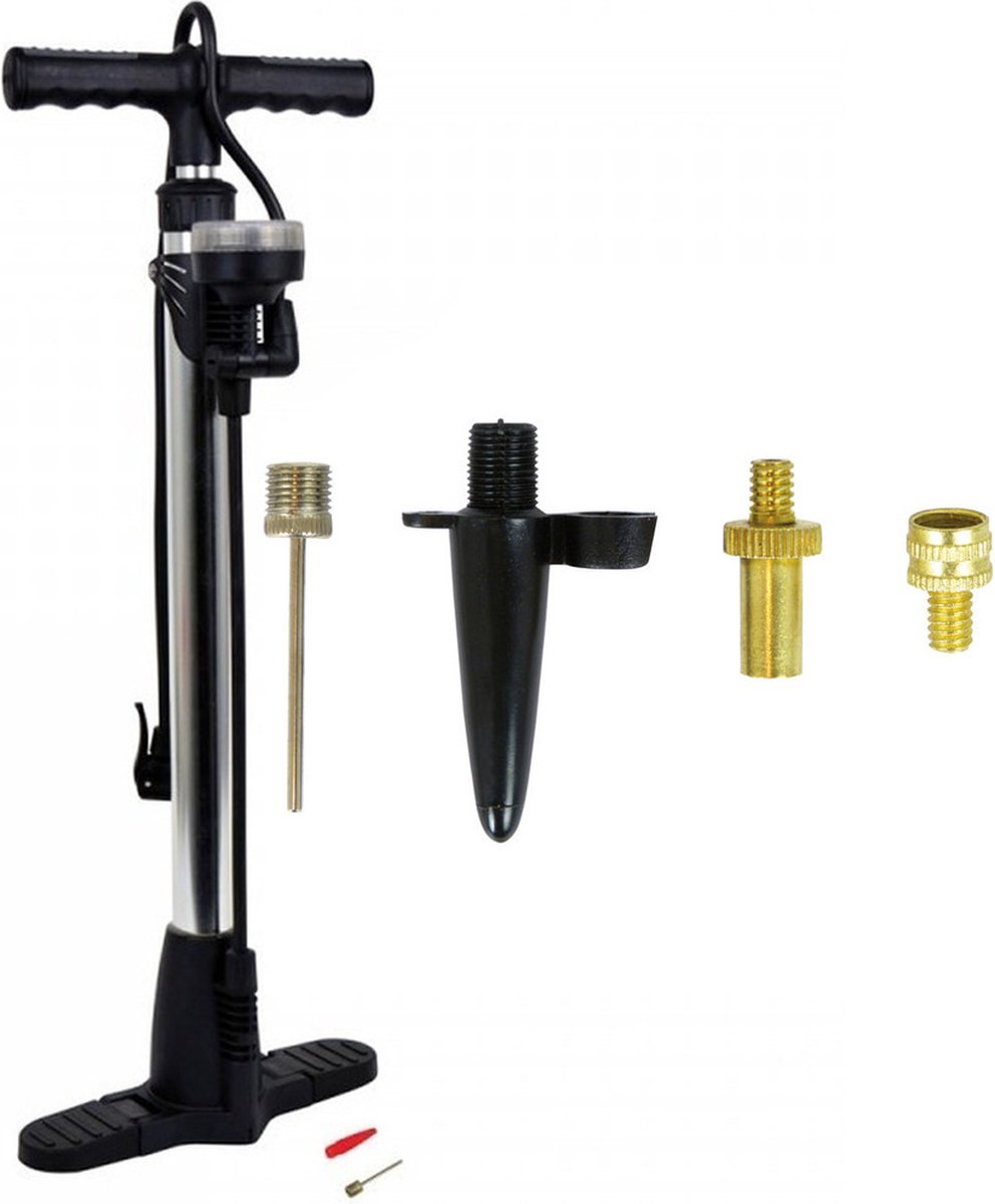 Luxe fietspomp met manometer inclusief 4-delige nippelset - Fietsband oppompen - Fietspompen - Voor alle ventielen