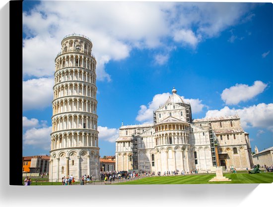 WallClassics - Canvas - Toeristische Toren van Pisa in Italië - 40x30 cm Foto op Canvas Schilderij (Wanddecoratie op Canvas)