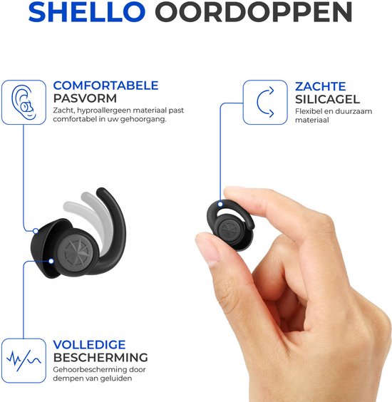 Shello® Slaap Oordoppen – Oordopjes Slapen – Anti-Snurk – Earplugs - Gehoorbescherming – Party Plugs - Hoge Geluidsdemping (35dB) - 2 Maten (M/L) - BPA vrije Siliconen - Zwart