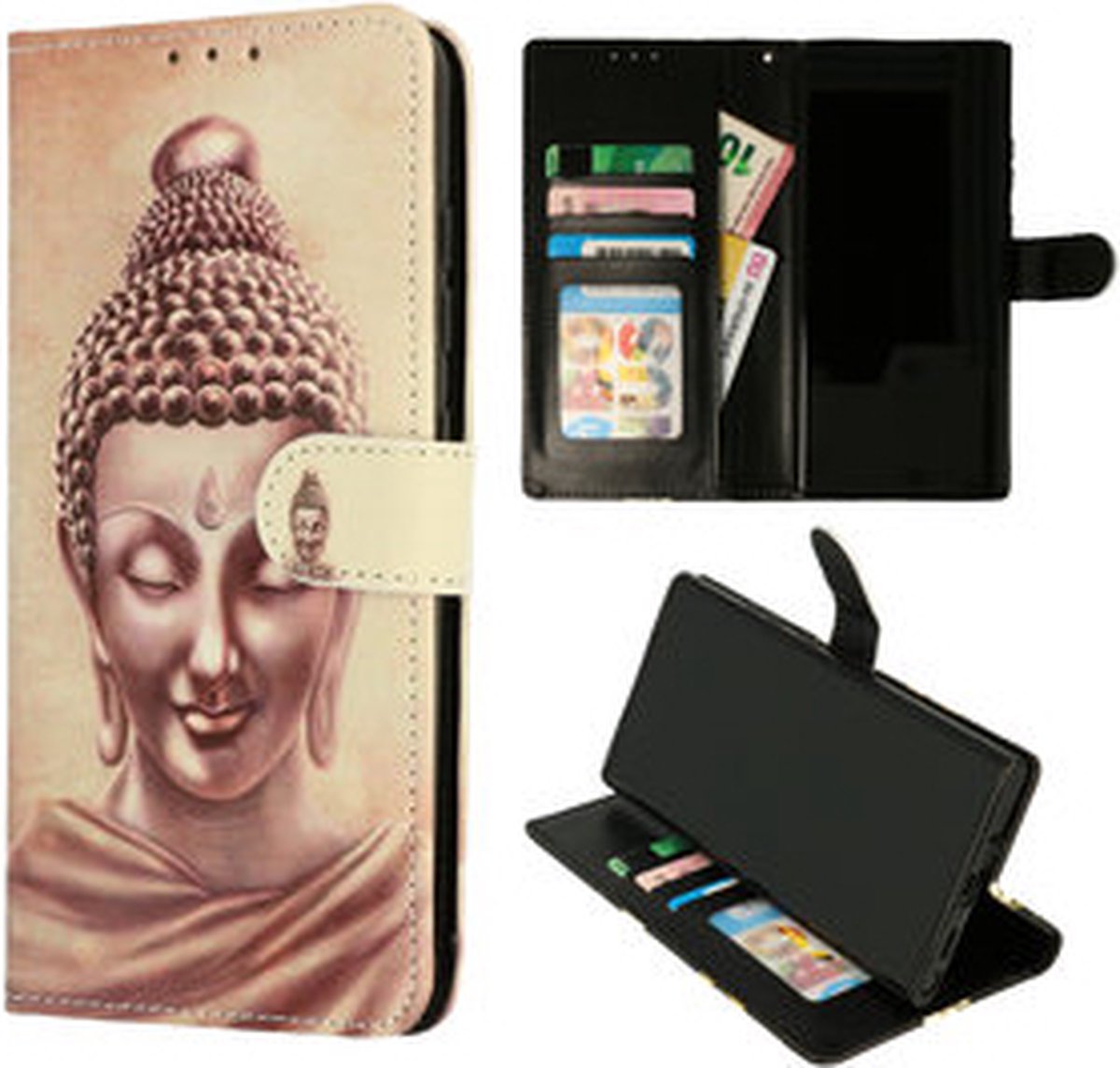 City hoesje - Bookcase iPhone 12 - 12 Pro - incl. Pasjeshouder Boeddha Goud