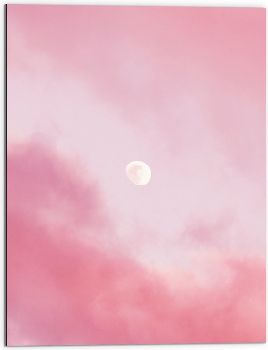 Dibond - Witte Volle Maan in Pastelroze Gekleurde Lucht - 60x80 cm Foto op Aluminium (Met Ophangsysteem)