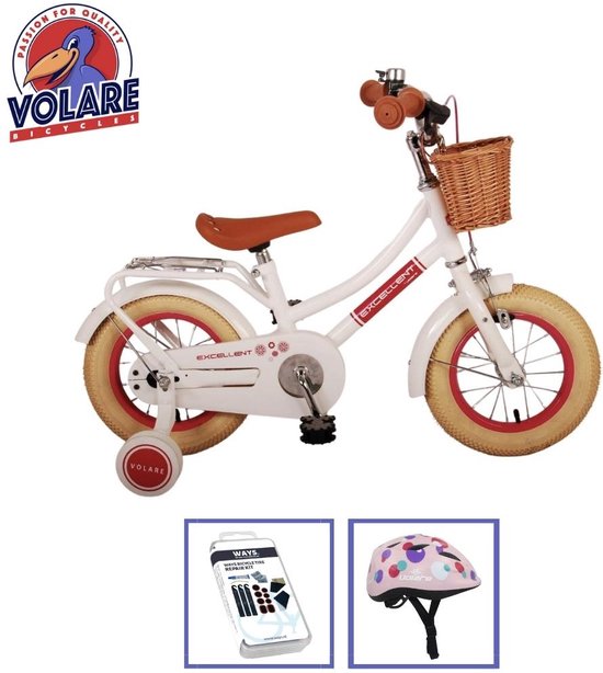 Vélo pour enfants Volare Excellent - 12 pouces - Wit - Casque de vélo et accessoires inclus