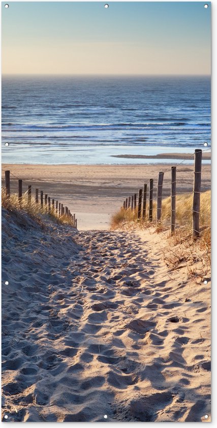 Affiche de jardin plage et dunes - Plage - Nederland - Plantes - Nature - Mer - Toile jardin - Jardin - Décoration clôture - Toile clôture - 100x200 cm - Peinture jardin extérieur - Décoration de jardin