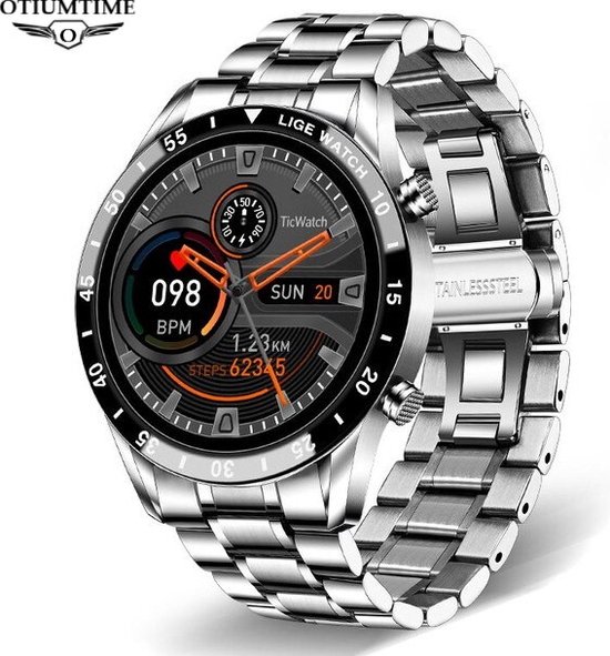Otiume Ⅰ - Smartwatch voor Heren - Zilver Staal - Sportfunctie - SMS - Bellen - Whatsapp functie - Werkt met Android/Apple en meer