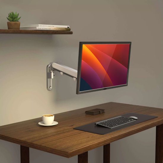 Alberenz® Single Monitor Arm Wall Mount Silver - Monitor Bracket with Gas Spring - Suitable for Wall Mount - Ergonomic Design