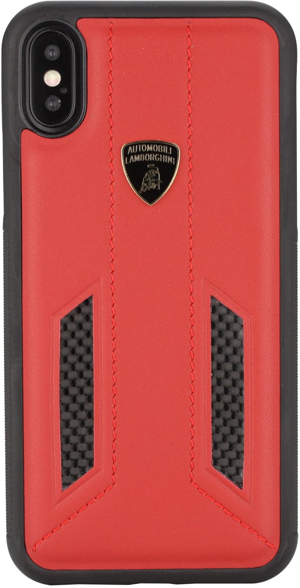 Rood hoesje van Lamborghini - Backcover - D6 Serie - iPhone X-Xs - Genuine Leather - Echt leer