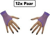 12x Paar Nethandschoen vingerloos kort fluor paars - Koningsdag thema feest festival party fun
