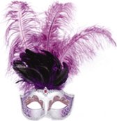 Venetiaans masker grote veer paars