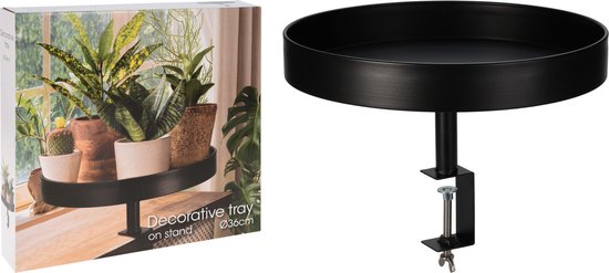 In & Out Deco Plantentafel- Dienbladtafel met klem - bijzettafel - balkontafel zwart rond 36 cm
