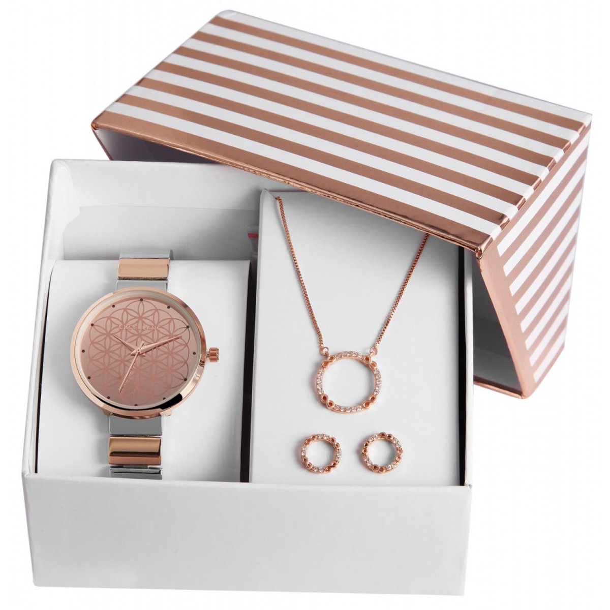 Excellanc dameshorloge horlogeset rosékleurig cadeauset horloge geschenkset in combinatie met ketting en oorbellen