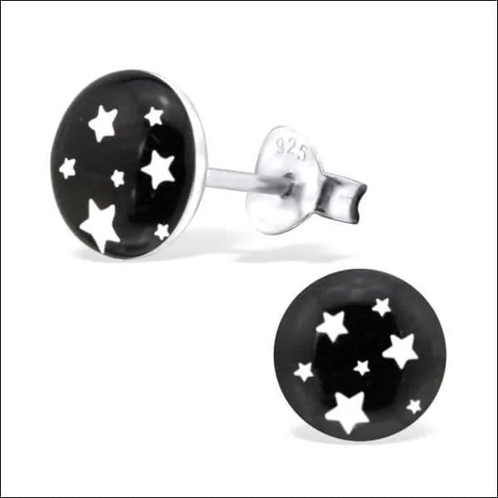 Aramat jewels ® - Zilveren oorbellen sterren 925 zilver zwart wit 7mm