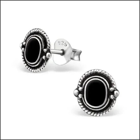 Aramat jewels ® - Aramat jewels-Bali-oorbellen-925 sterling zilver-zwart-8mmx5mm