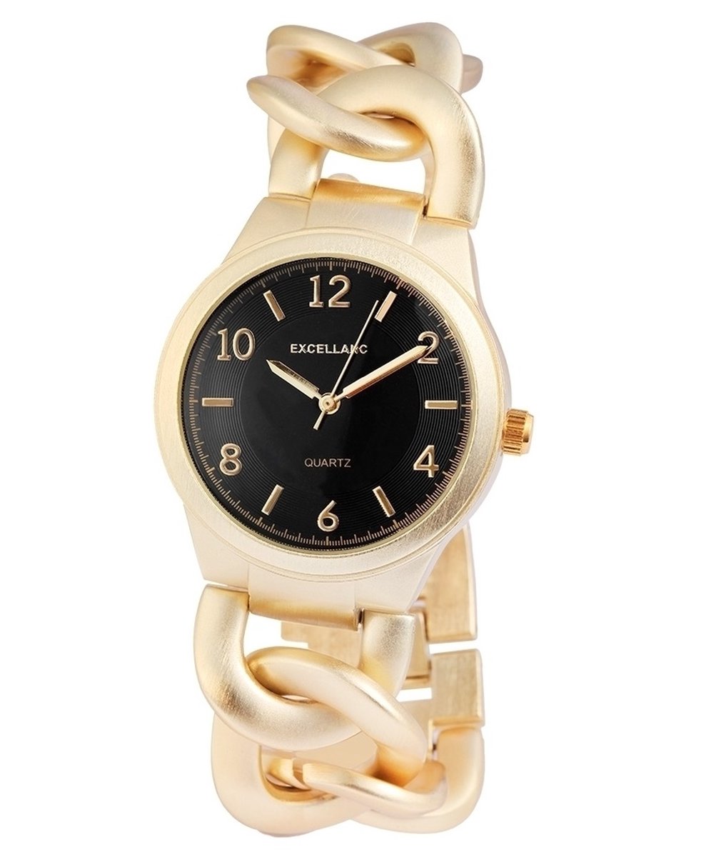 Excellanc dameshorloge met metalen schakelarmband - goudkleurig - Zwart