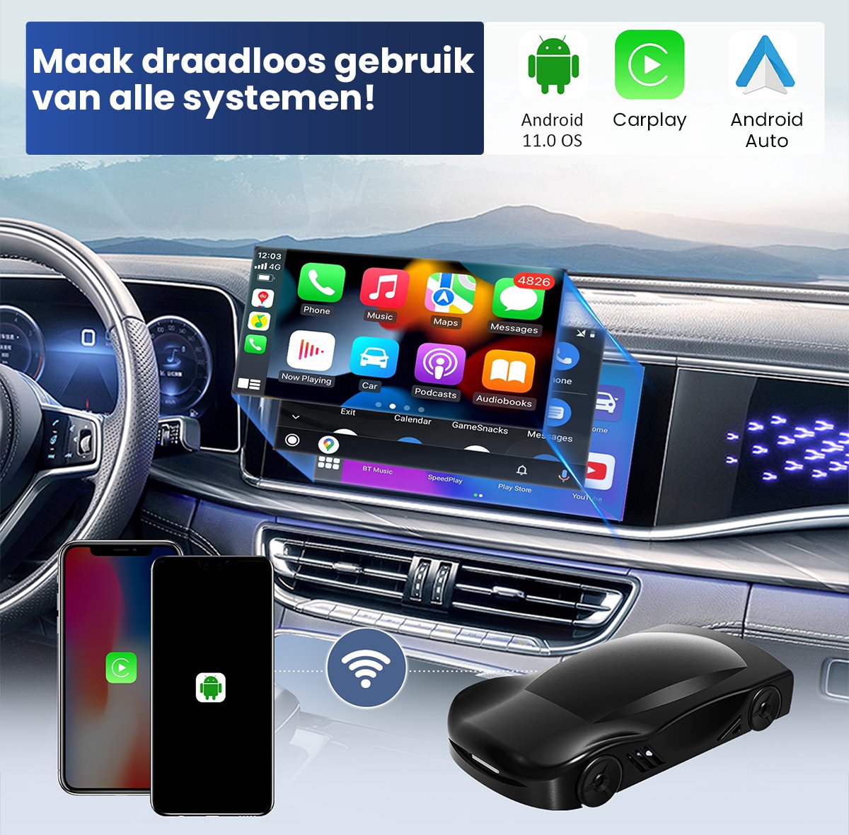 Quality4Less™ Auto Mediabox Draadloze Carplay en Android Auto