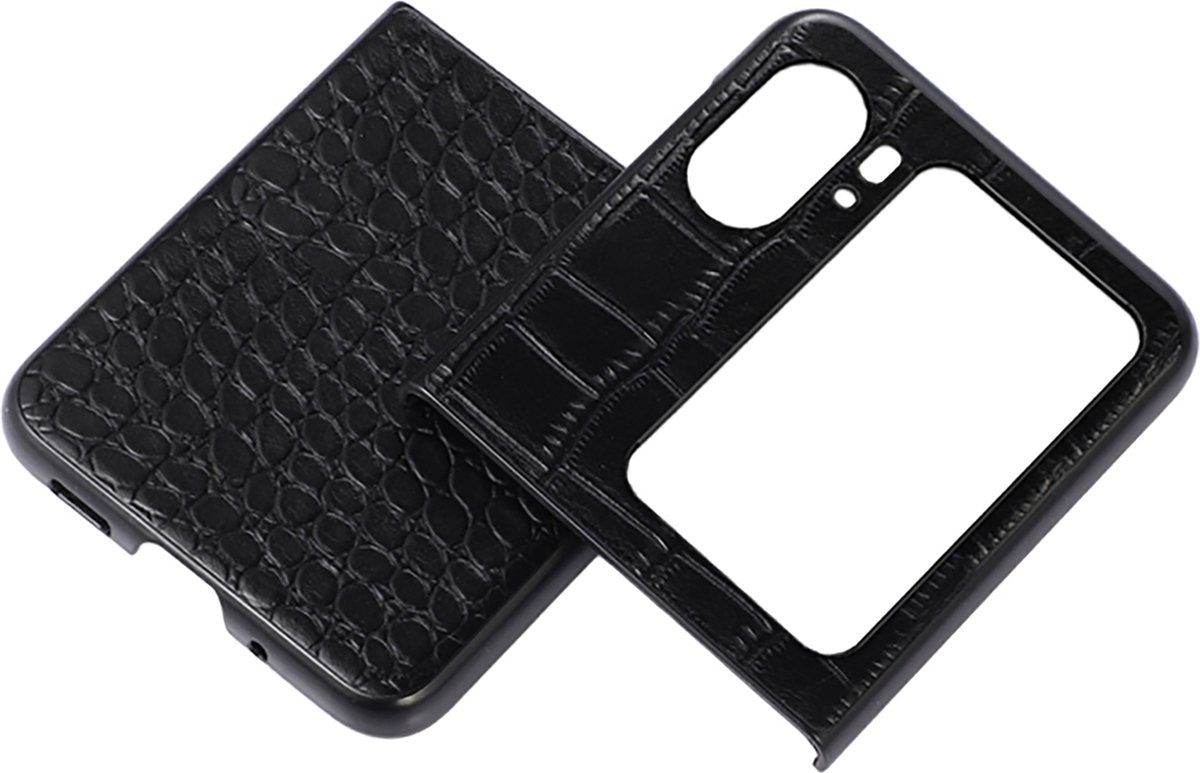 Leren hoes Geschikt voor Oppo Find N2 Flip Croc Effect Raised Edges zwart