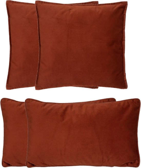 Atmosphera Canapé/coussins décoratifs Sophia - set 4x - Terracotta - polyester - avec fermeture éclair - En 2 tailles