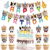 Set de party chat 18 pièces Happy Birthday Cats - chat - chat - anniversaire - guirlande - cupcake - gâteau - topper