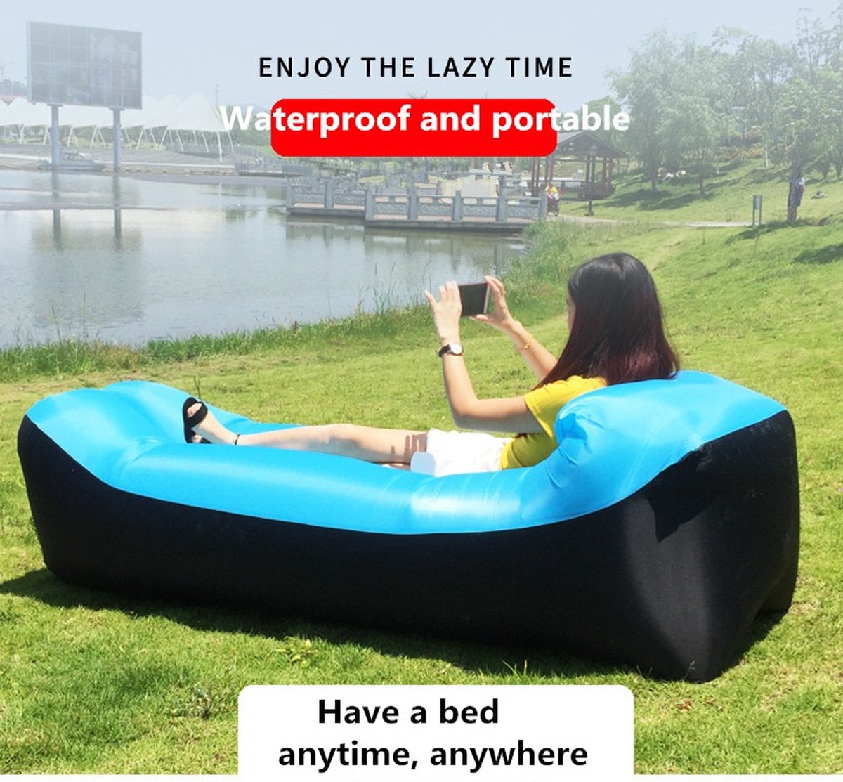 Draagbare Opblaasbare Lounger Air Sofa Lounge Stoel Tas Waterdichte Hangmat Slaapbank Lazy Bed Zwembad Drijf voor Outdoor Recreatie Wandelen Camping Strand Hangout Muziek Zwembad Partijen