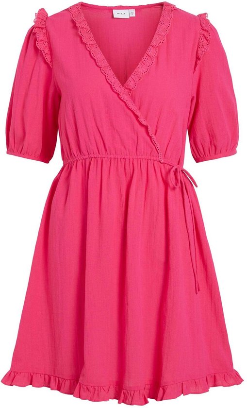 Vila Jurk Vilipa V-neck 2/4 Short Wrap Dress 14085231 Pink Yarrow Dames Maat - 36