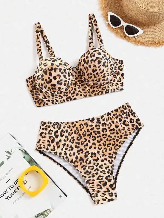 Stijlvolle Bikini Set voor vrouwen met Hoog Broekje | geen Beugel | luipaard/panter in High Waist Top en Tankini voor Dames-Maat XL(44) - Merkloos