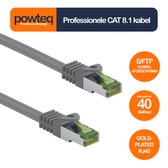 Powteq - 25 CM - Professionele Cat 8.1 internetkabel - Grijs - S/FTP (dubbel afgeschermd) - Gold-plated netwerkkabel