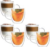Dubbelwandige Glazen met Oor - 6 Stuks - 250ml - Koffieglazen - Theeglazen - Cappuccino Glazen