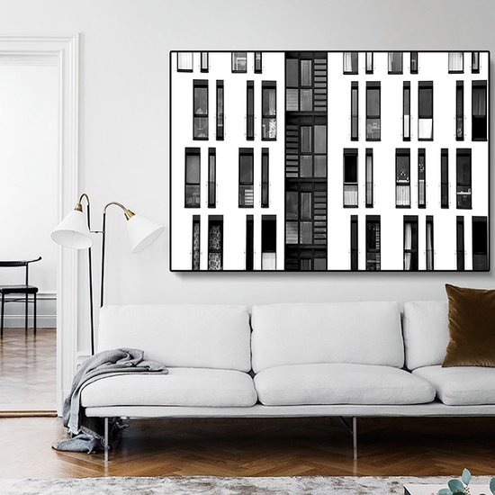 Canvas Schilderij * Modern Industriële Stijl Gebouw * - Industrieel Retro - Zwart wit - 70 x 140 cm