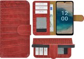 Etui Nokia G22 - Bookcase - Etui Nokia G22 Book Case Portefeuille Cuir Véritable Croco Rouge Cover