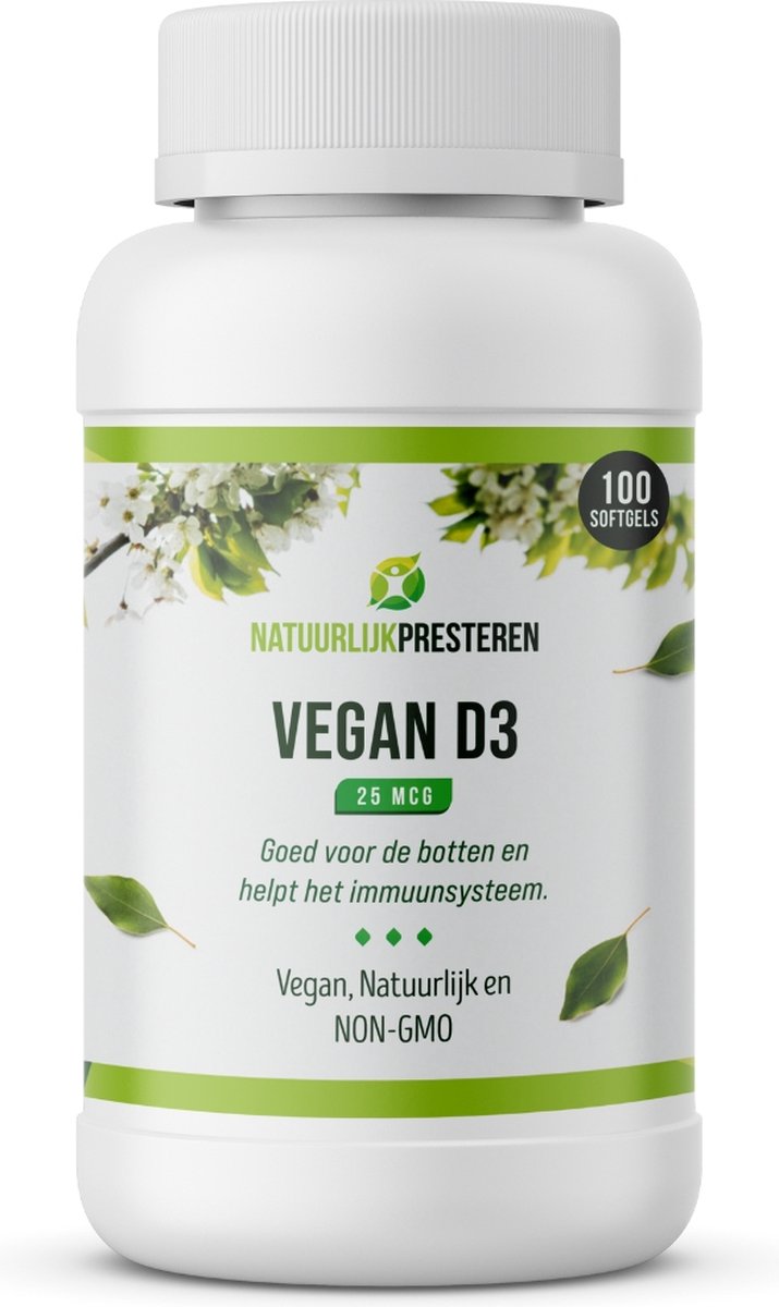 Goedkoopste Vegan Vitamine D3 - 25 mcg - Cholecalciferol uit Algen - Duurzaam - 90 capsules
