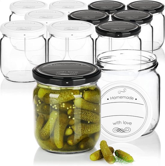 12x spots d'éveil avec couvercle à vis Homemade avec amour en Zwart et blanc - TO 82 mm - total environ 425 ml