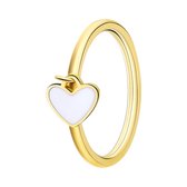 Lucardi Kinder Stalen goldplated ring met hart emaille wit - Ring - Staal - Goudkleurig - 17 / 53 mm