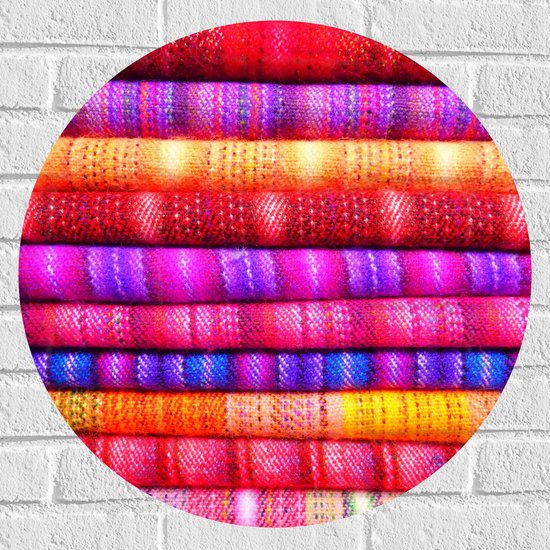 Muursticker Cirkel - Verschillende Kleuren Lappen Stof - 60x60 cm Foto op Muursticker